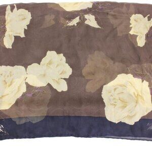 Giorgio Armani Brown Navy Blue Beige Rose Floral 100% Silk Scarf 1G922